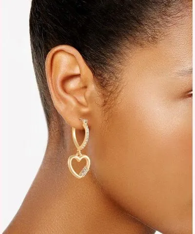 Guess Gold-Tone Pave Hoop Earring with Heart Charm 1 ÃÂ½